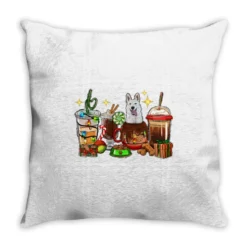 Christmas Coffee Cups With White Shepherd Throw Pillow