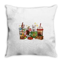 Christmas Coffee Cups With Bull Terrier Throw Pillow
