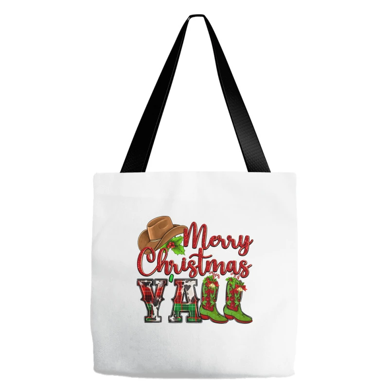 Merry Christmas Y'all Cowboy Tote Bags 1 Merry Christmas Y'all Cowboy Tote Bags