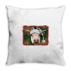 Merry Christmas Hereford Cow With Background Throw Pillow