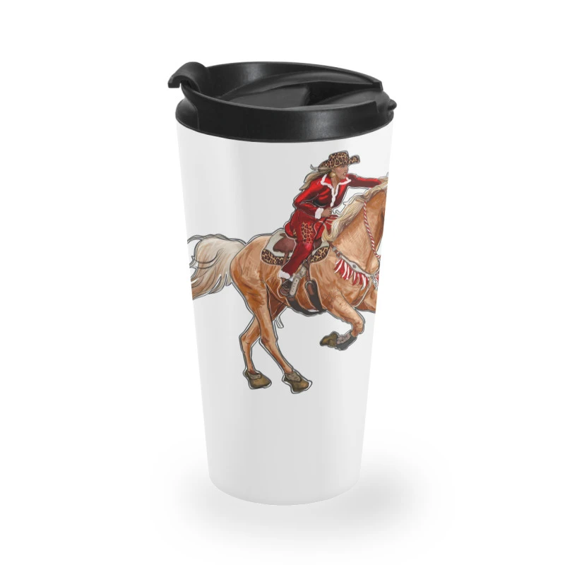 Western Christmas Cowgirl On The Horse Travel Mug 1 Western Christmas Cowgirl On The Horse Travel Mug