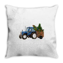 Blue Christmas Tractor Throw Pillow