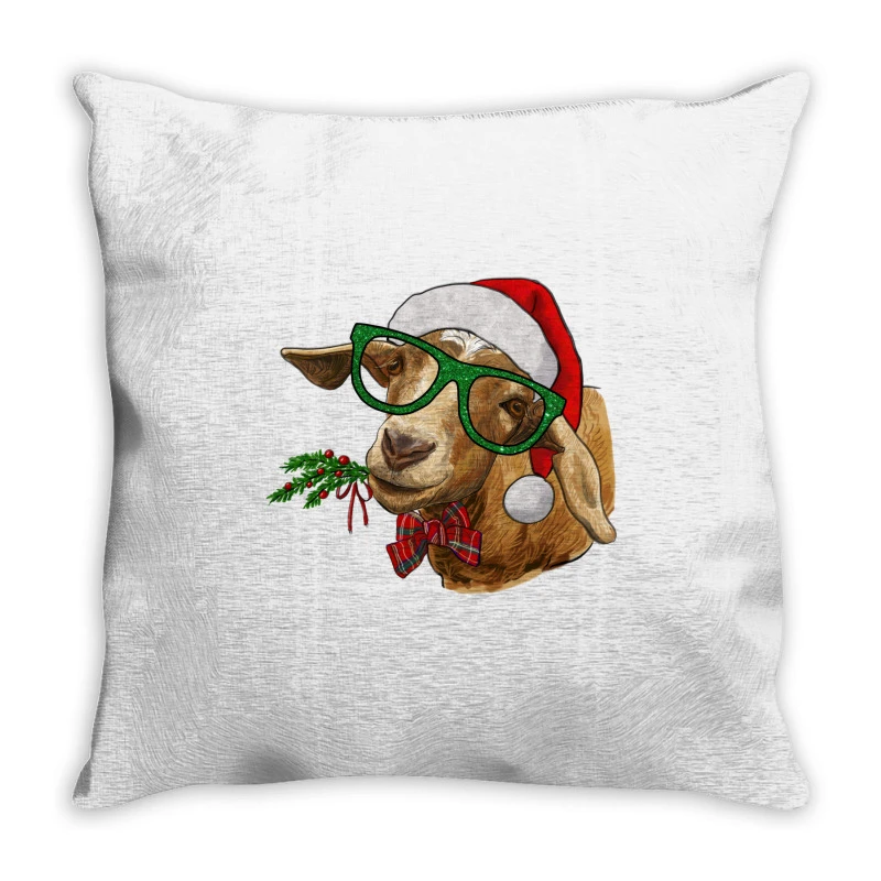 Christmas Glasses Goat Throw Pillow 1 Christmas Glasses Goat Throw Pillow