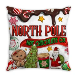North Pole Hot Chocolate Christmas Throw Pillow