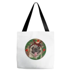 Christmas Pug With Leopard Tote Bags