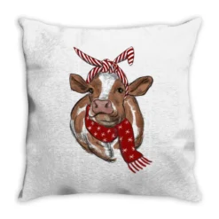 Christmas Heifer With Scarf Throw Pillow