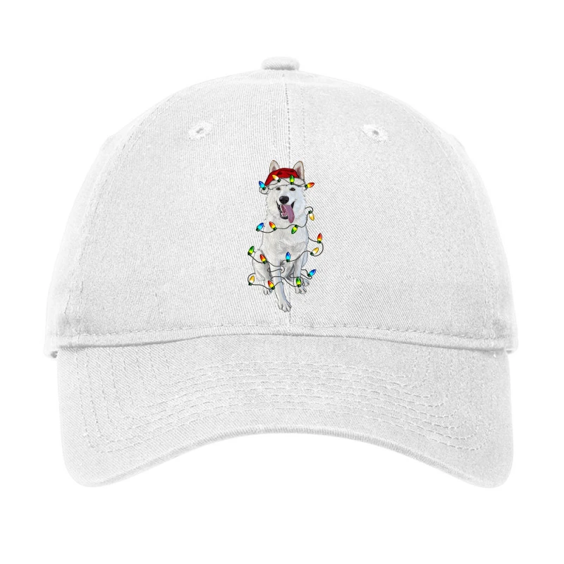 Christmas White Shepherd With Christmas Lights Adjustable Cap 1 Christmas White Shepherd With Christmas Lights Adjustable Cap