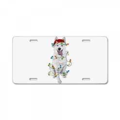 Christmas White Shepherd With Christmas Lights License Plate