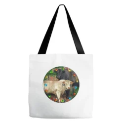 Christmas Charolais Bull And Black Angus Bull Tote Bags