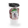 Christmas White Shepherd With Buffalo Plaid Travel Mug