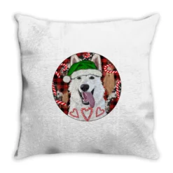 Christmas White Shepherd With Buffalo Plaid Throw Pillow
