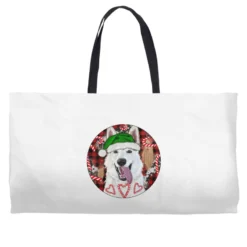 Christmas White Shepherd With Buffalo Plaid Weekender Totes
