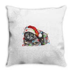Christmas Russian Blue Cat Throw Pillow