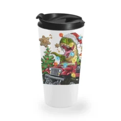 Christmas T-rex With Monster Truck Travel Mug