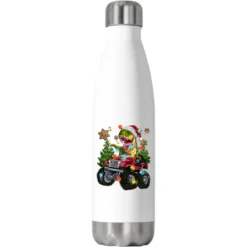 Christmas T-rex With Monster Truck Stainless Steel Water Bottle