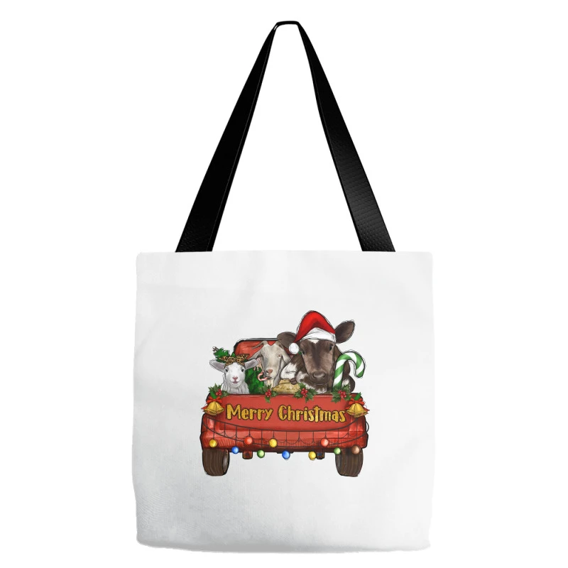 Merry Christmas Truck Farm Animals Tote Bags 1 Merry Christmas Truck Farm Animals Tote Bags