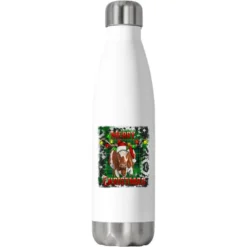 Western Merry Christmas Longhorn Cow Stainless Steel Water Bottle