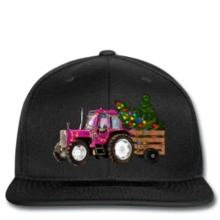 Pink Christmas Farm Tractor Printed Hat