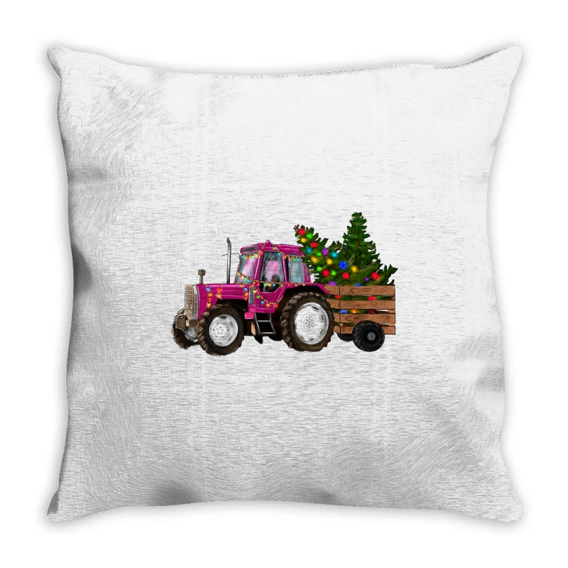 Pink Christmas Farm Tractor Throw Pillow 1 Pink Christmas Farm Tractor Throw Pillow