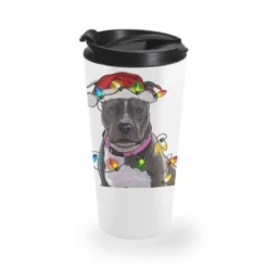 Pitbull With Christmas Lights Travel Mug