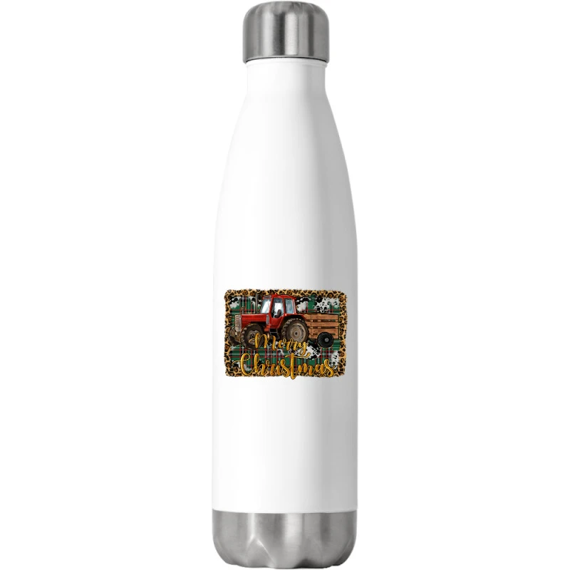 Merry Christmas Farm Tractor Stainless Steel Water Bottle 1 Merry Christmas Farm Tractor Stainless Steel Water Bottle