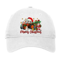 Christmas Orange Tractor With Santa And Snowman Adjustable Cap