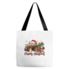 Christmas Orange Tractor With Santa And Snowman Tote Bags