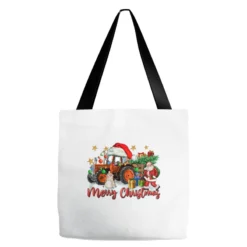 Christmas Orange Tractor With Santa And Snowman Tote Bags