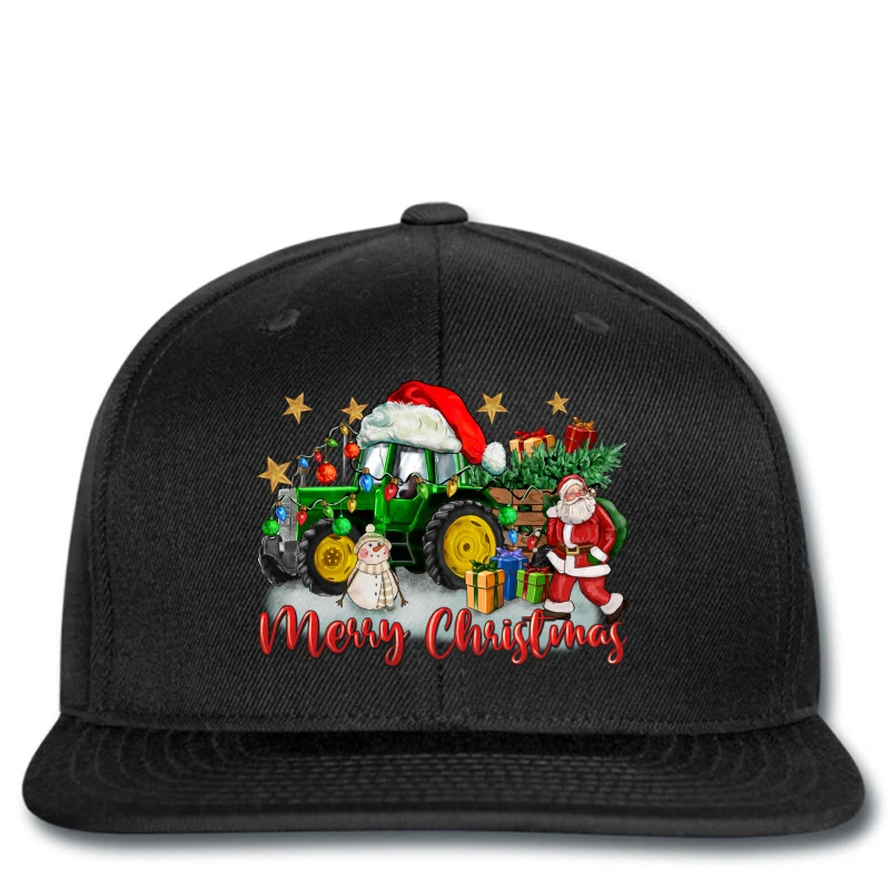 Christmas Green Tractor With Santa And Snowman Printed Hat 1 Christmas Green Tractor With Santa And Snowman Printed Hat