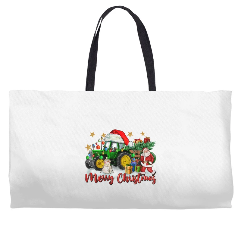 Christmas Green Tractor With Santa And Snowman Weekender Totes 1 Christmas Green Tractor With Santa And Snowman Weekender Totes