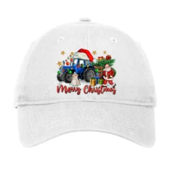 Christmas Blue Tractor With Santa And Snowman Adjustable Cap