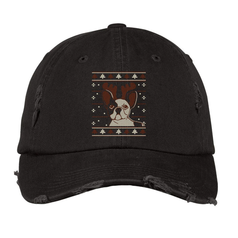 Ugly Christmas French Bulldog Puppy With Reindeer Vintage Cap 1 Ugly Christmas French Bulldog Puppy With Reindeer Vintage Cap