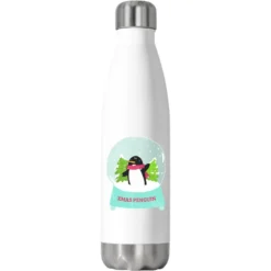 Snow Globe Penguin Christmas Tree Believe Xmas Gif Stainless Steel Water Bottle