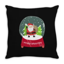 Snow Globe Santa Claus Christmas Tree Believe Xmas Throw Pillow