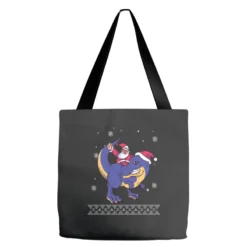 Santa Riding Dinosaur Ugly Christmas Xmas Matching Tote Bags