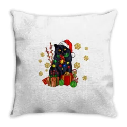 Black Cat Meowy Christmas Throw Pillow