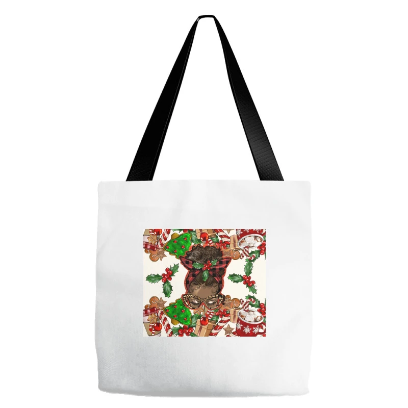 Afro Messy Bun Christmas Tote Bags 1 Afro Messy Bun Christmas Tote Bags