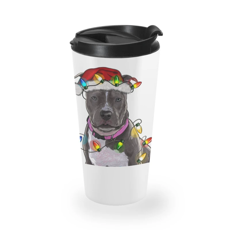 Pitbull With Christmas Lights Travel Mug 2 Pitbull With Christmas Lights Travel Mug - Image 2