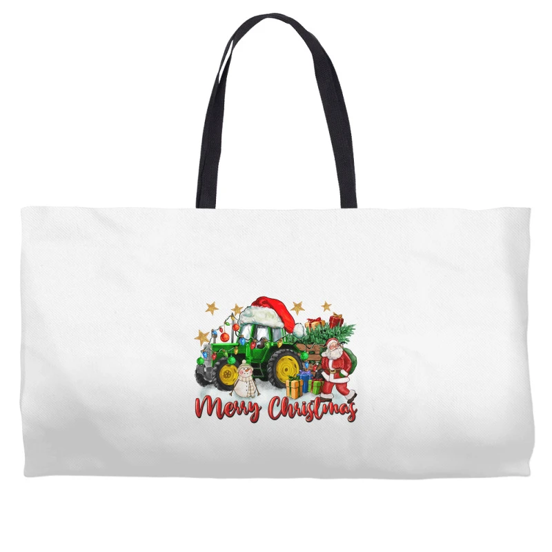 Christmas Green Tractor With Santa And Snowman Weekender Totes 2 Christmas Green Tractor With Santa And Snowman Weekender Totes - Image 2